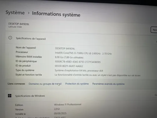 Dell Latitude 5580 état 10/10 i5 7300 8gb ram 256NVMe écran 15.6" Batterie 100%