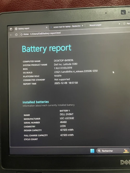 Dell Latitude 5580 état 10/10 i5 7300 8gb ram 256NVMe écran 15.6" Batterie 100%