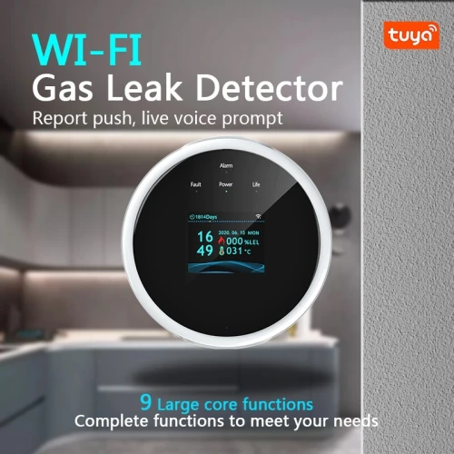 جهاز إنذار الغاز والميثان الذكي مع شاشة TFT وتنبيه عبر الجوال WiFi Combustible Gas & LPG Sensor with