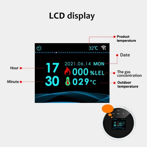 جهاز إنذار الغاز والميثان الذكي مع شاشة TFT وتنبيه عبر الجوال WiFi Combustible Gas & LPG Sensor with