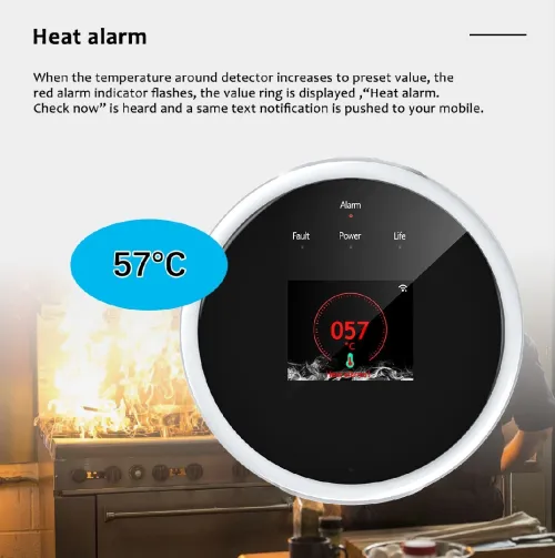 جهاز إنذار الغاز والميثان الذكي مع شاشة TFT وتنبيه عبر الجوال WiFi Combustible Gas & LPG Sensor with