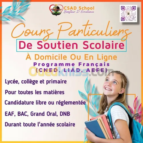 Cours Particuliers De Soutien Scolaire À Domicile Ou En Ligne Programme Français(CNED, LIAD, AEFE)
