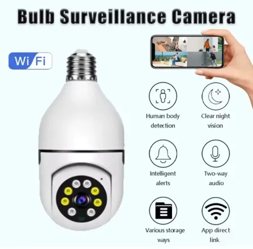 كاميرا المراقبة الذكية سهلة التركيب والاستعمال Caméra à ampoule Wifi sans fil à 360 degrés, nocturne