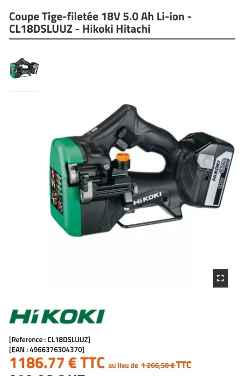 HIKOKI CL18DSLU6Z Coupe tige filetée sans fil 18V jamais utilisé