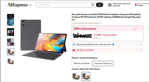 Tablette PC avec clavier universel, 20 Go de RAM, 1 To ROM, 14 pouces, Android 14, CPU 10 cœurs, Wifi, GPS, double SIM, 5G, Ecran 4K, appels téléphoniques, etc. GT60 Promax