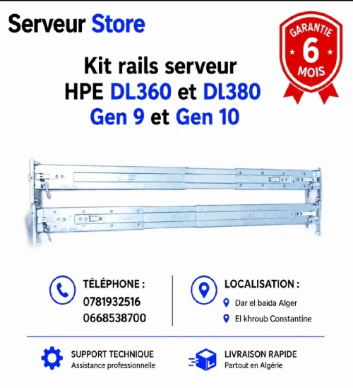 KIT Rails de montage 2U et 1U pour un serveur DL380, DL360 Gen 9 et Gen 10