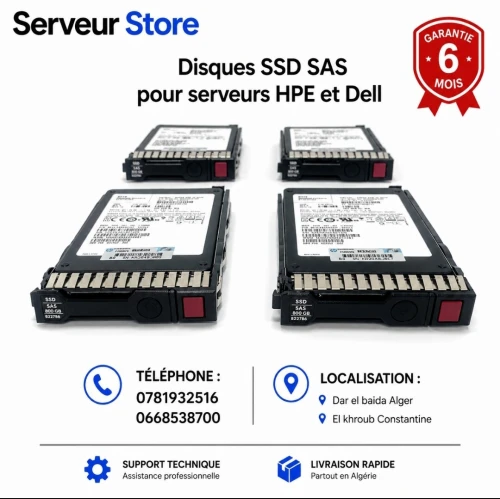 Disque serveur SSD SAS ( 3.84 Tb,1.92 Tb,1.6 Tb,960 gb, 800 gb, 480 gb)