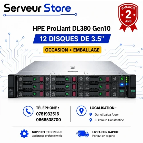 Serveur HPE DL380 Gen 10 (deux cpu gold 6140, ram 32 gb)