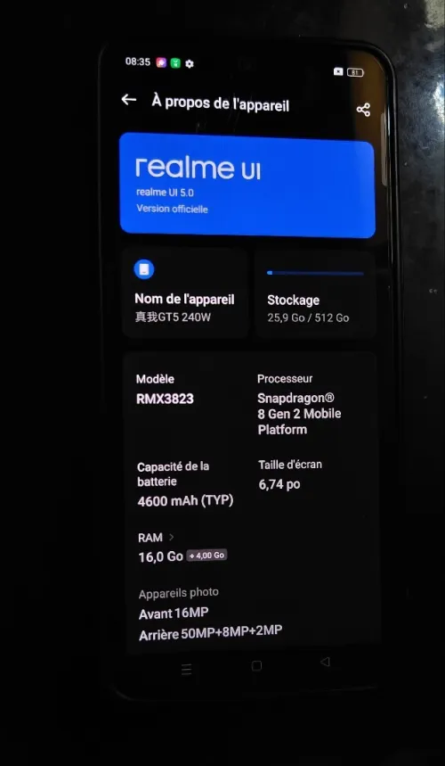Realme GT5 5G 512go 16+4Ram
