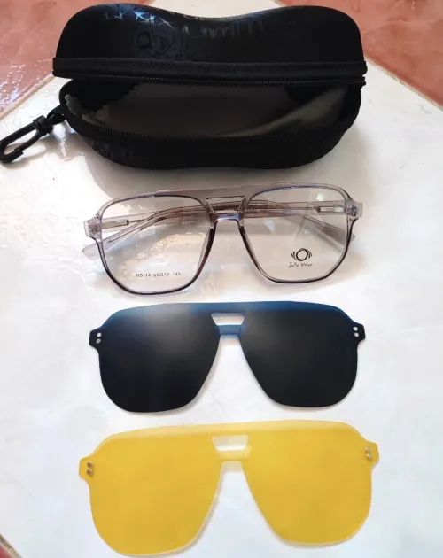 Pack 3en1 Monture + 2 Appliques polarisées Noir + jaune ėmentées  Monture grande H5114