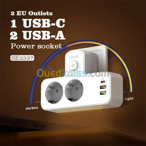 MULTIPRISE LDNIO SIYOTEAM SE2337 2 Prise AC - USB C - 2USB + LAMPE LED - 2500W
