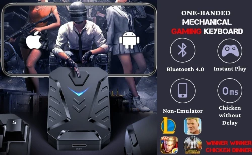 Combinaison clavier et souris de jeu à demi-main, pack combo de jeux mobiles 4 en 1, manette de manette mobile, clavier de jeu à une main, convertisseur de souris, support de téléphone réglable
