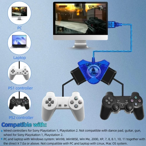 Convertisseur de lecteur USB vers PS2 - Bleu