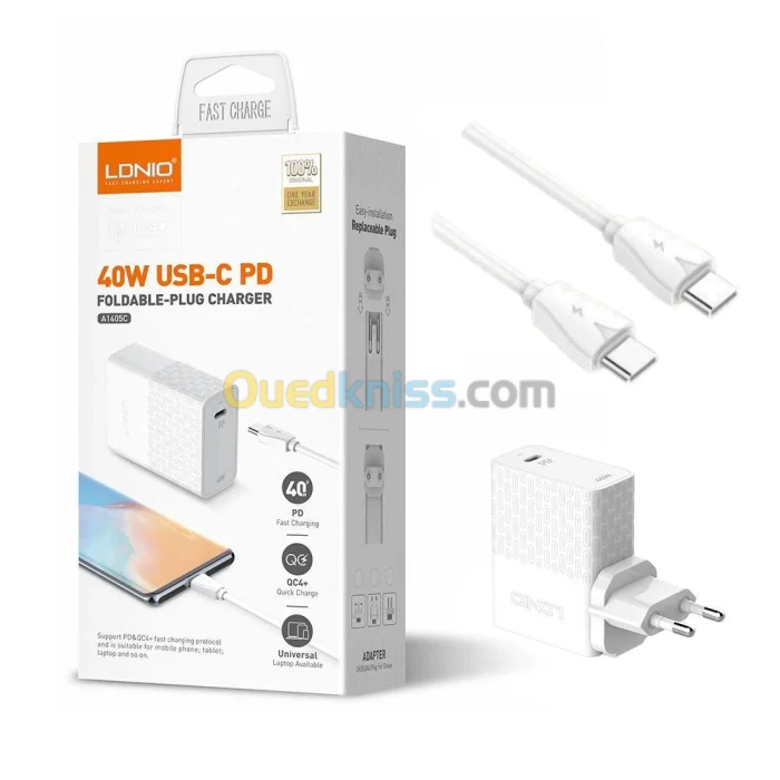 Chargeur LDNIO A1405C Super Fast Charger 40W PD type-c + Cable type-c vers Type-c