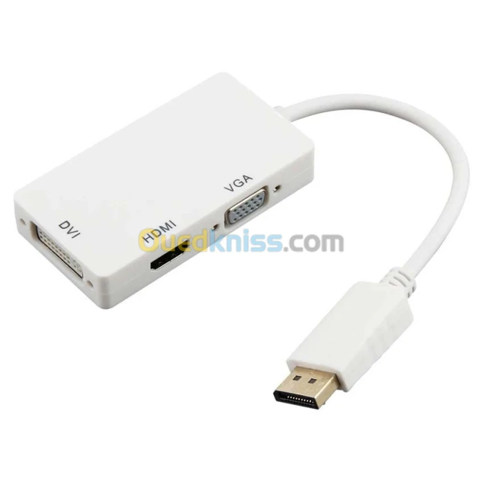 Adaptateur Convertisseur 3 en 1 Displayport DP mâle vers HDMI + DVI + VGA 1080p