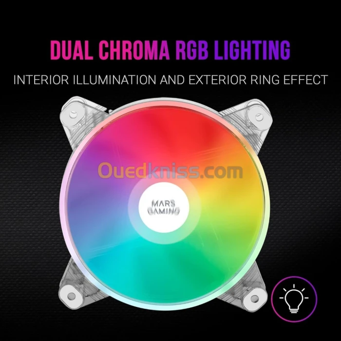 VENTILATEUR MARS GAMING MFD CHROMA RGB 120Mm- ULTRA SILENCIEUX - MOLEX - ANTI VIBRATION- TRANSPARENT