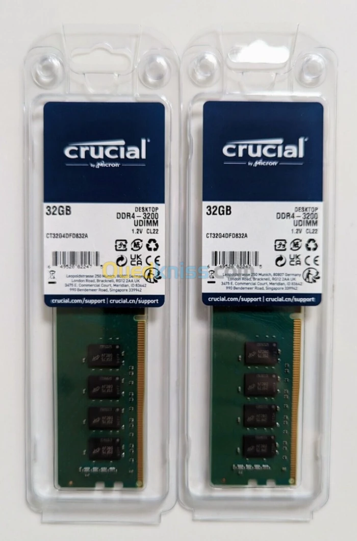 CRUCIAL 32 GB DDR4 RAM DESKTOP - 3200MHz - UDIMM - 1.2V