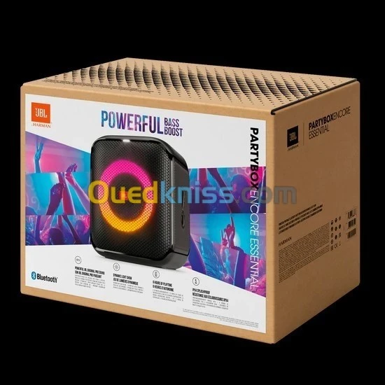 BAFFLE JBL PARTYBOX ENCORE ESSENTIAL - PORTABLE BLUETOOTH - AVEC MICROPHONE - IMPERMÉABLE - RGB