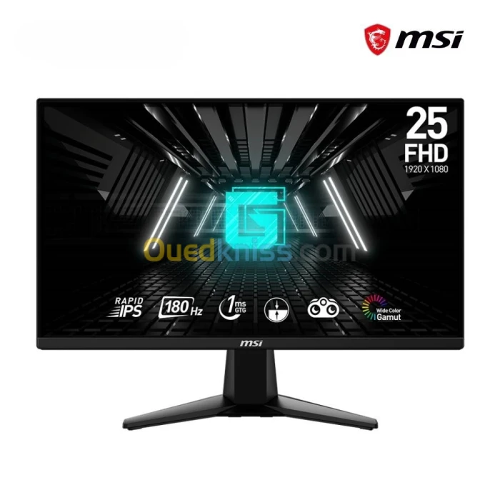 ÉCRAN MSI G255F GAMING - 25" FHD - DALLE IPS - 180 HZ - 1MS SRGB - ADAPTIVE-SYNC - DP 1.2A - HDMI