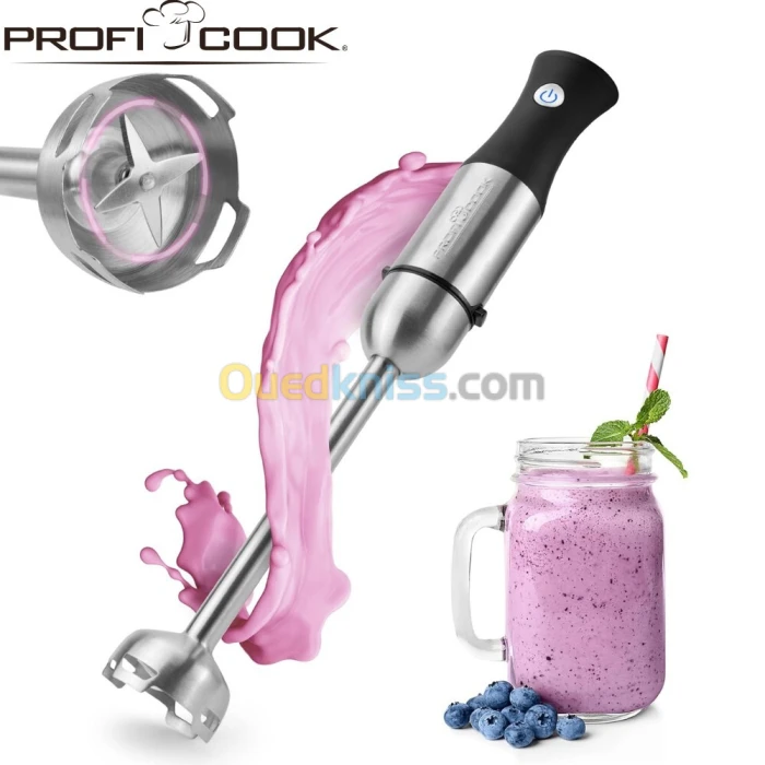 Bras Mixeur Plongeant Inox avec 4 lames 1000W Proficook خلاط يدوي