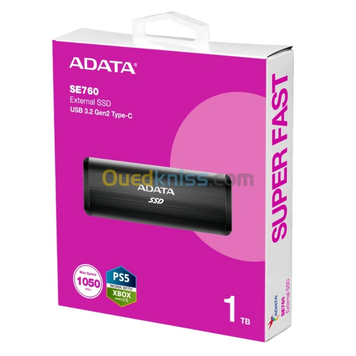 DISQUE DUR SSD 1To ADATA SE760 EXTERNE TYPE-C VITESSES DE LECTURE ALLANT JUSQU'À 1050 Mo/s