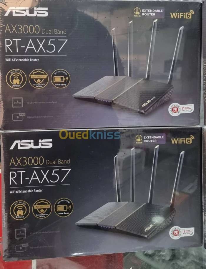 ASUS RT-AX57 Router AX3000 Wi-Fi 6 + Routeur Pour BOX Fibre Optique FTTH Haut De Gamme + Open VPN
