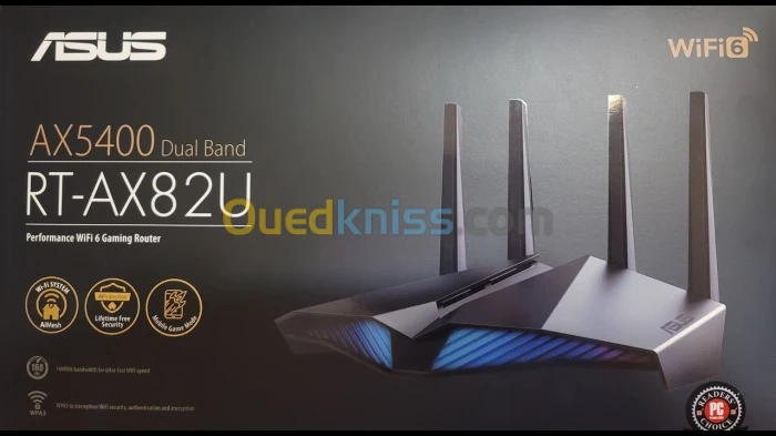 ASUS RT-AX82U Wifi 6 AX 5400 Router Gaming + Routeur pour Modem fibre optique FTTH Haut de Gamme