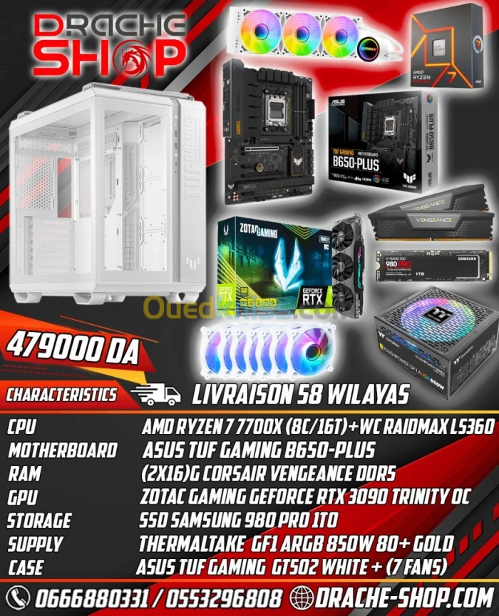Config RYZEN7 7700X RTX 3090 TRINITY 24GB WC RAIDMAX LS360 ARGB