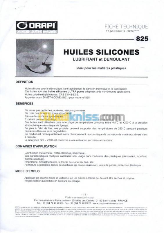 HUILE SILICONE PURE ORAPI 825 V300 1 L
