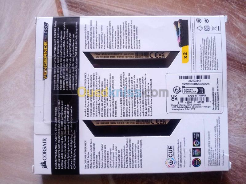  Ram Corsair Vengeance RGB PRO SL Series 16 Go (2 X 8 Go) DDR4 3200 MHz Noir