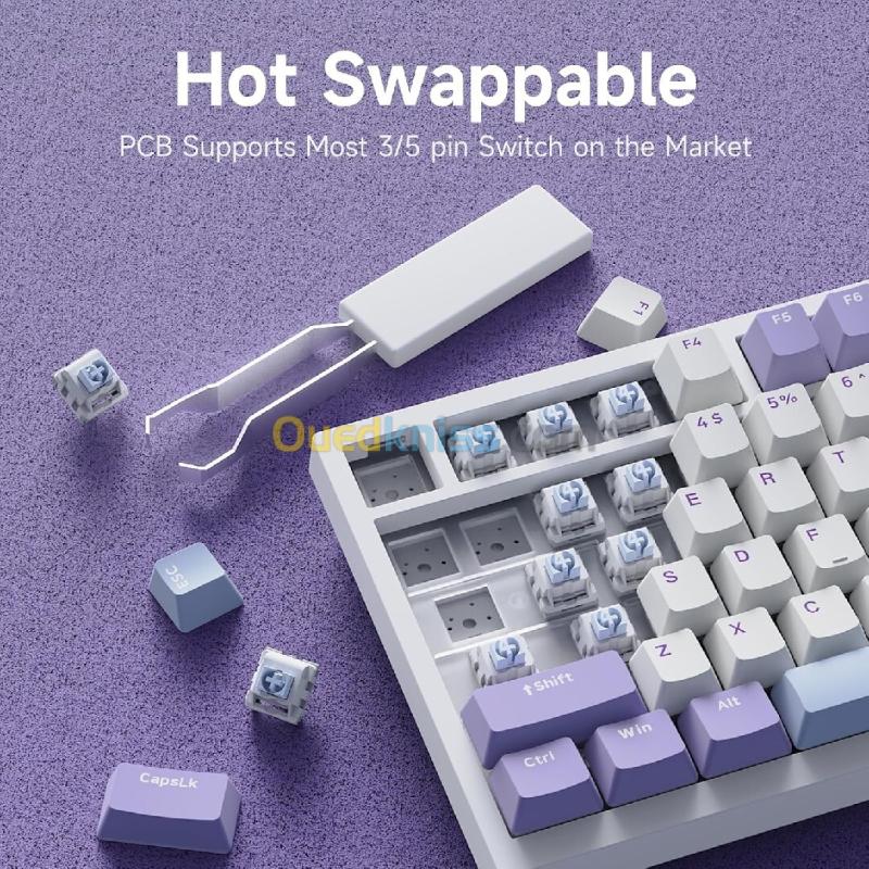 Clavier Mécanique Ajazz AK820 Purple avec Bouton de Volume et Structure Gasket  لوحة مفاتيح ميكانيكية 4