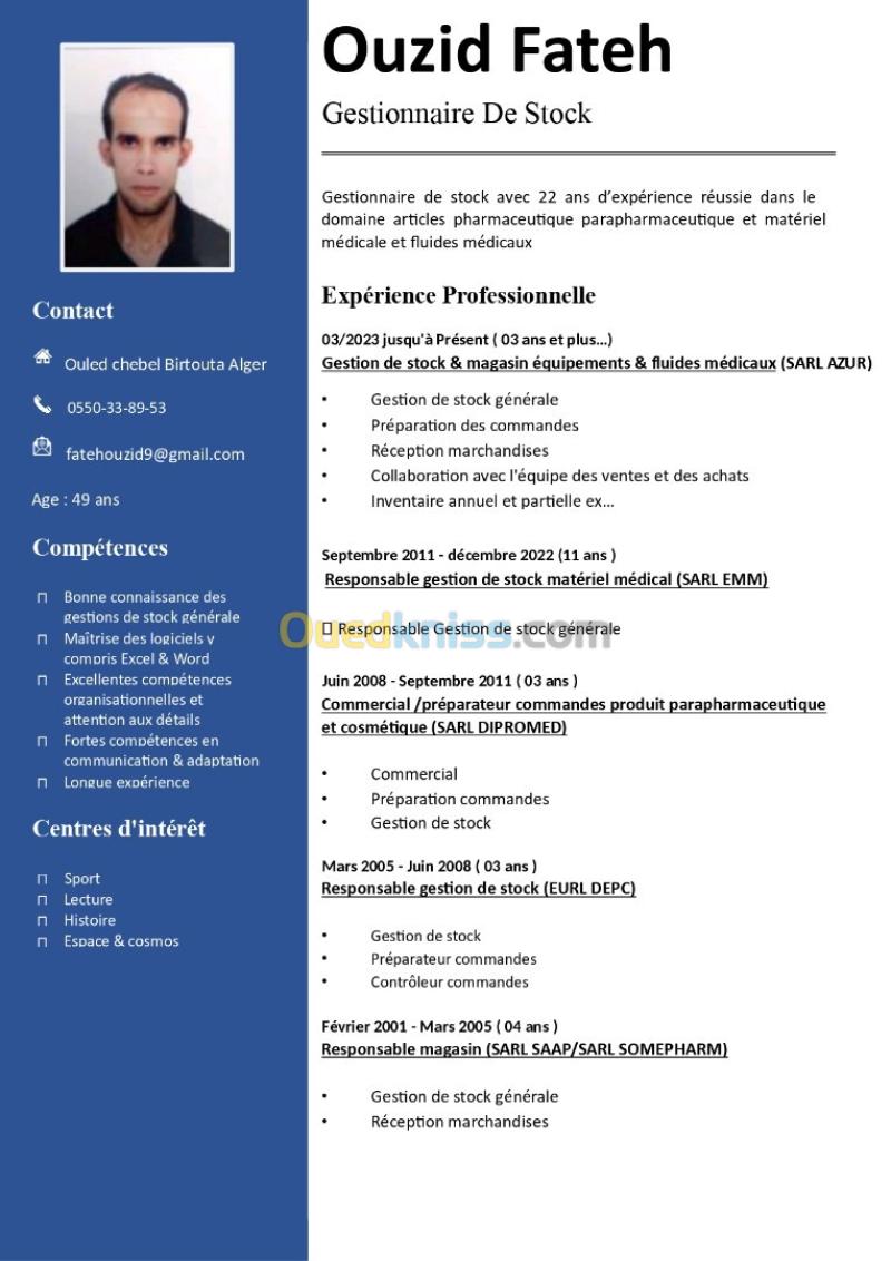 Gestionnaire de Stock/commercial