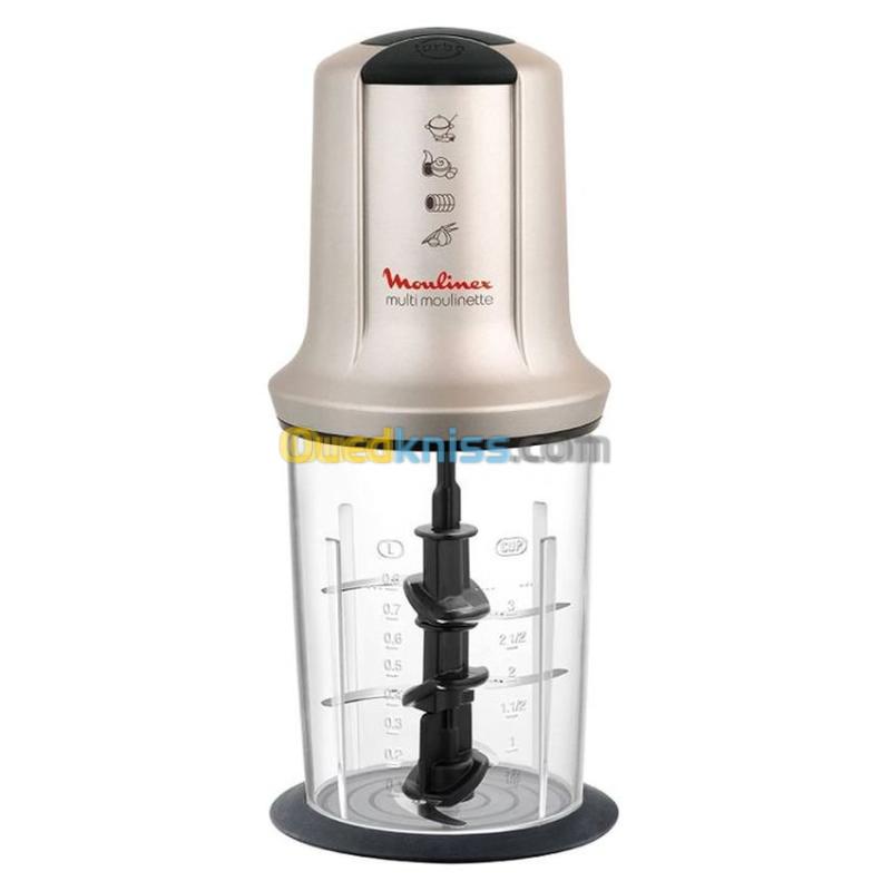  Mini Hachoir 3EN1 MOULINEX AT718A Multi Moulinette XXL, 0,8 ml- Argent - 500W - 2 VITESSES
