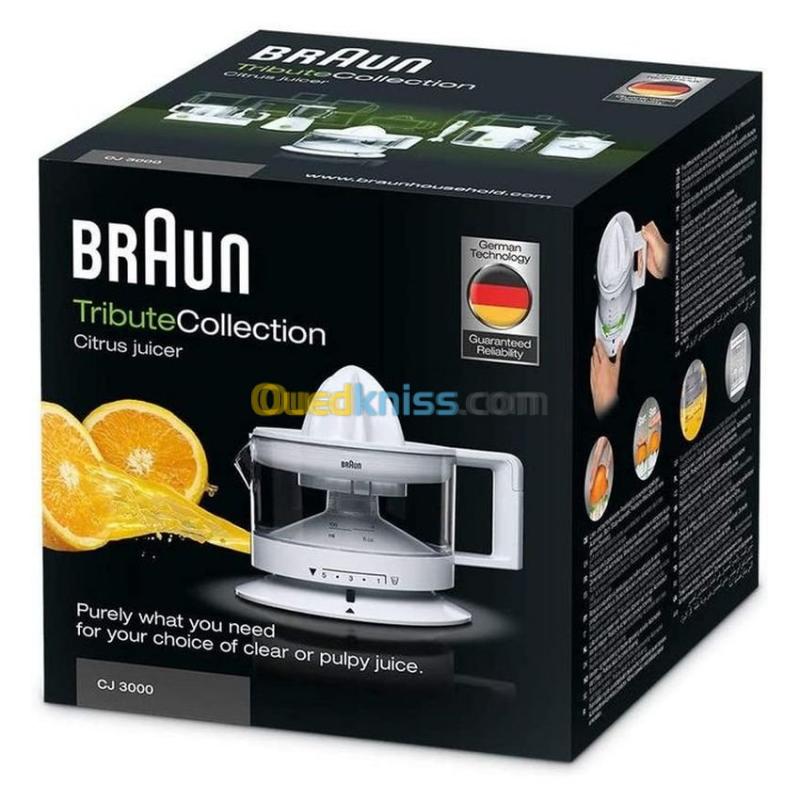  BRAUN Presse Agrumes Electrique CJ3000 ,350 ml, 20 W, Plastique/ Blanc