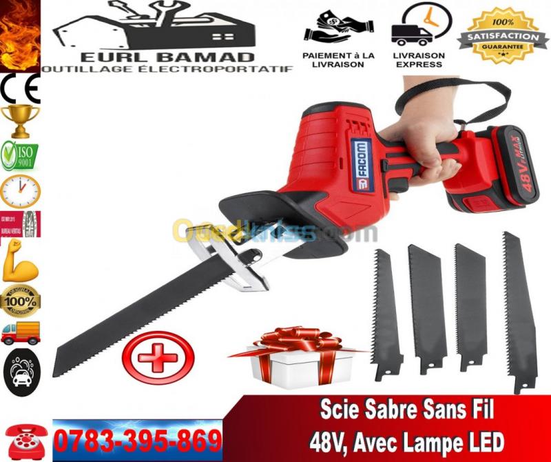 Scie Sabre Sans Fil 48V, Lampe LED