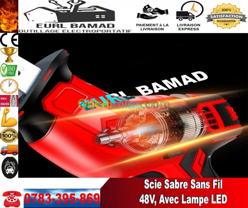 Scie Sabre Sans Fil 48V, Lampe LED