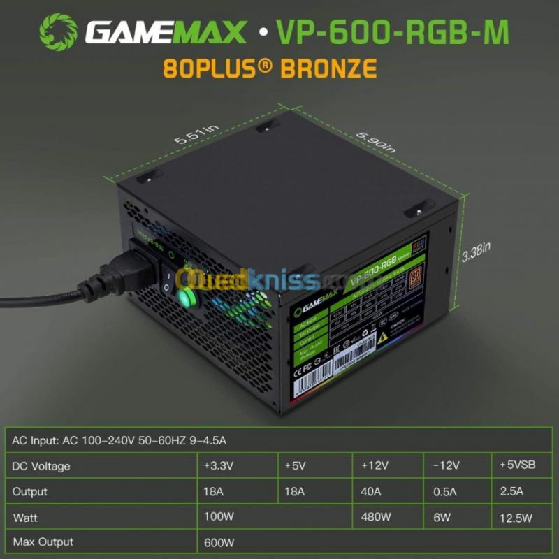 ALIMENTATION GAMEMAX 600W VP RGB MODUL