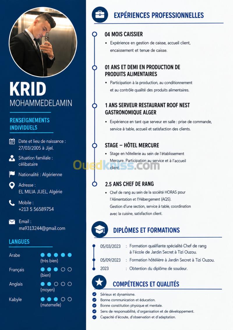 cherche un emploi chef de rang & serveur .