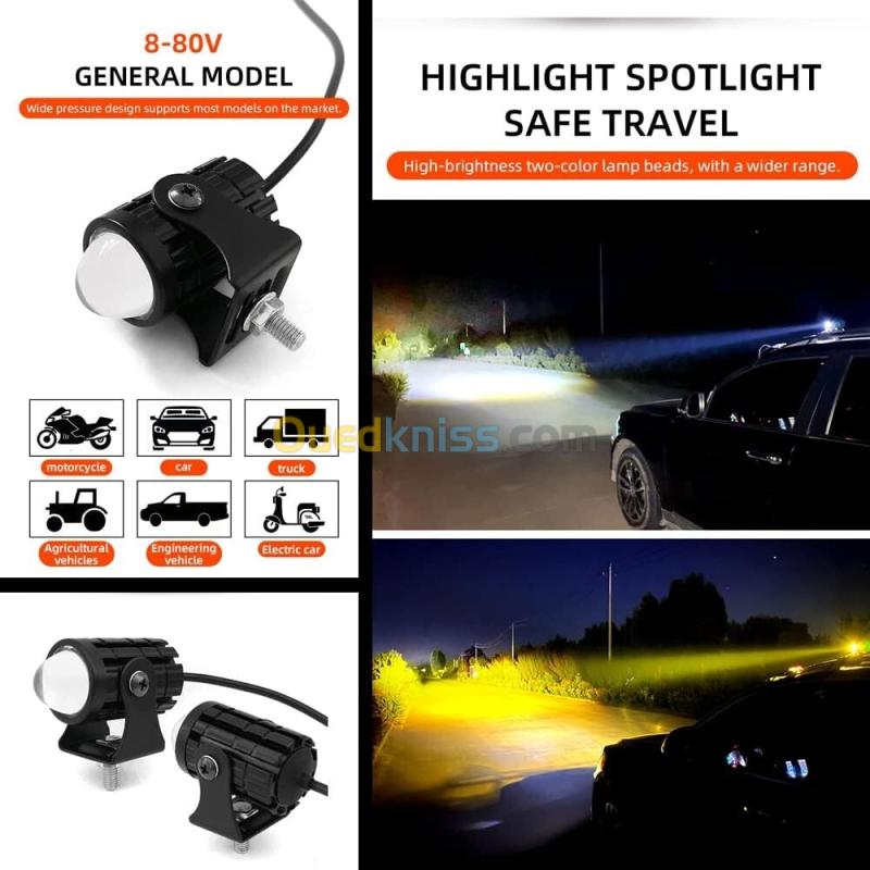 Projecteur LED Étanche pour Moto & Véhicule 12V-80V, 3 Modes dÉclairage 4