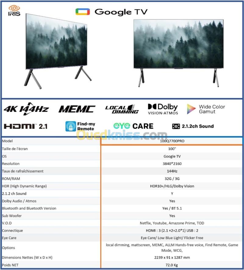 GAMING TV IRIS QLED Q7700 PRO GOOGLE TV UHD 4K 144Hz Matte (86"/100") 17
