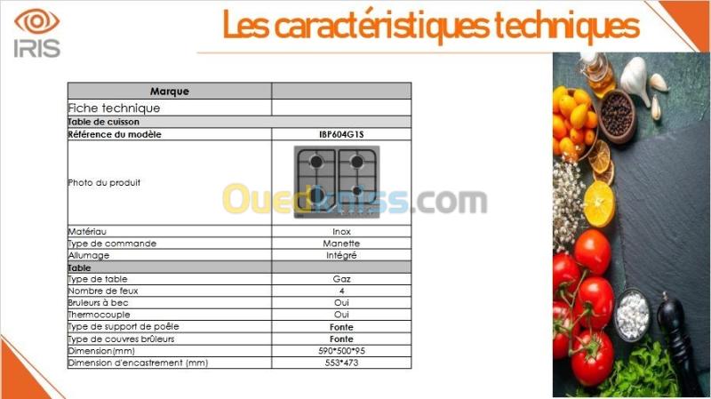 TABLE DE CUISSON IRIS 4 FEUX 60CM