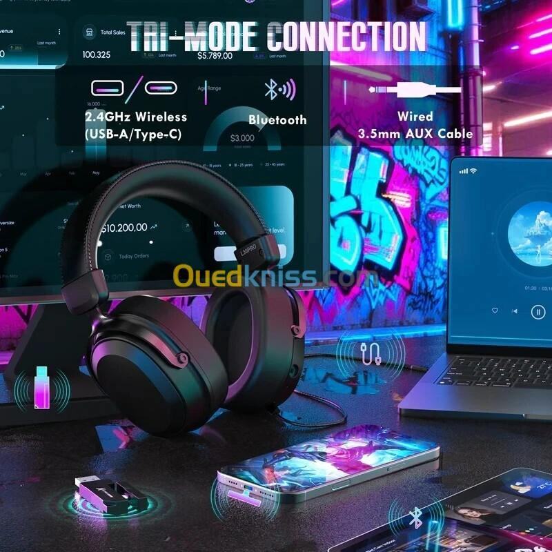 ATTACK SHARK L30 PRO - CASQUE GAMING SANS FIL - TRI-MODE - SON SURROUND 7.1- BLUETOOTH - 2.4 GHz - FILAIRE - LATENCE 20 MS - BLACK 2