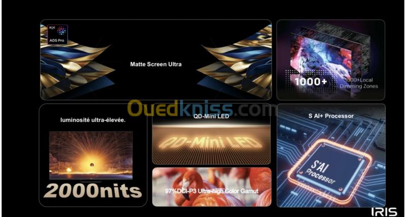 TV IRIS 55" QD MINI LED S9800 GOOGLE TV 144 Hz OMNIVIEW MEMC VRR ALLM 4k UHD ANDROID 14 + BARRE DE SON INTEGRÉE 7
