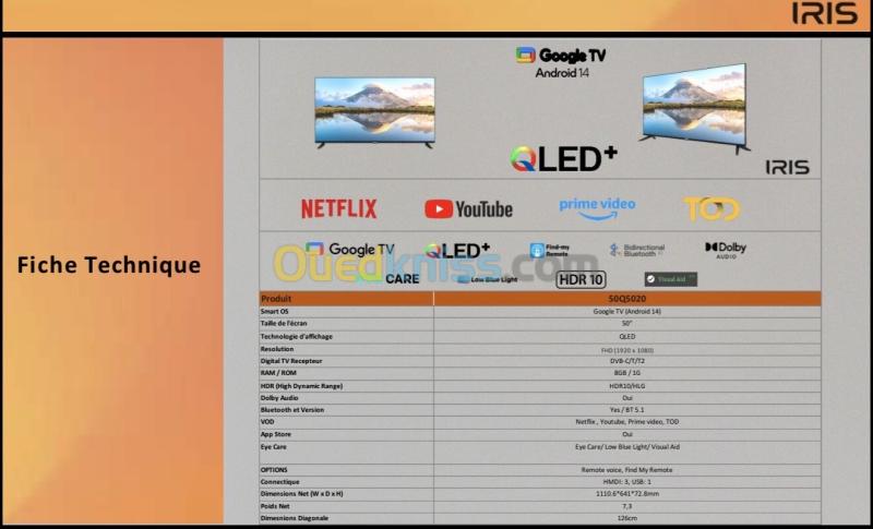 TV IRIS 50" QLED+ Q5020 GOOGLE TV FHD SMART ANDROID 14 50 pouces 10