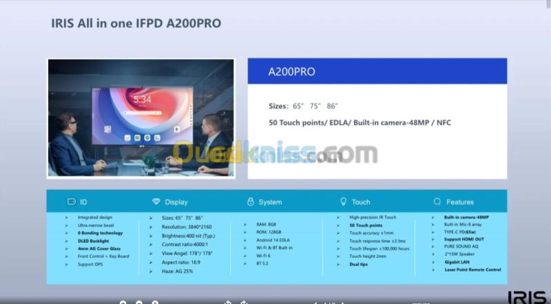 ECRAN IRIS INTERACTIF TACTILE 65" A200 PRO 5