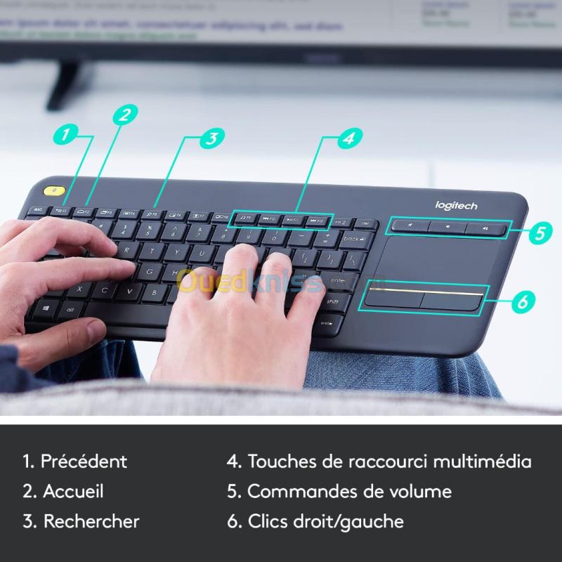 Logitech K400 Plus Clavier Sans Fil Touch TV Avec Contrôle Média et Pavé Tactile 7