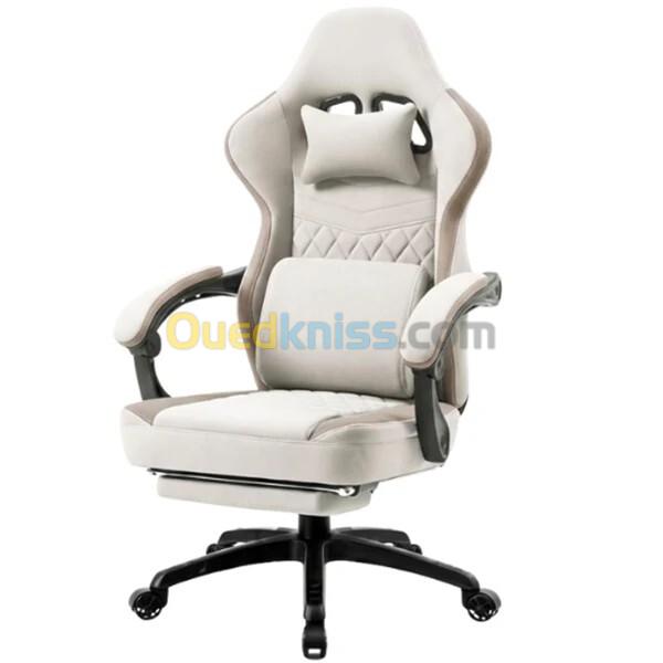 HYBROK PREDAX - CHAISE GAMING CUIR PU - ACCOUDOIRS 4D - INCLINABLE 90 À 155 - BASE ALUMINIUM - COUSSINS CERVICAL & LOMBAIRE - BEIGE 2