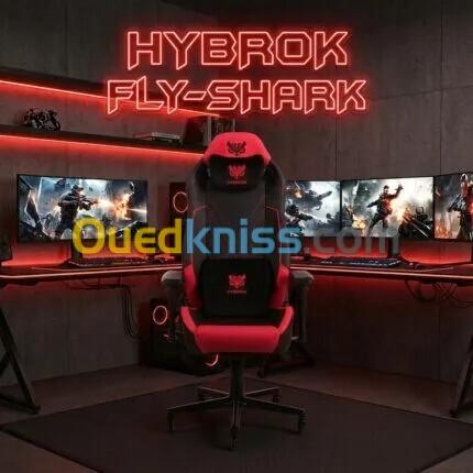 HYBROK FLY SHARK - CHAISE GAMING - ERGONOMIQUE - PIVOTANTE 360 - HAUTEUR RÉGLABLE - COUSSINS CERVICAL & LOMBAIRE - BLACK