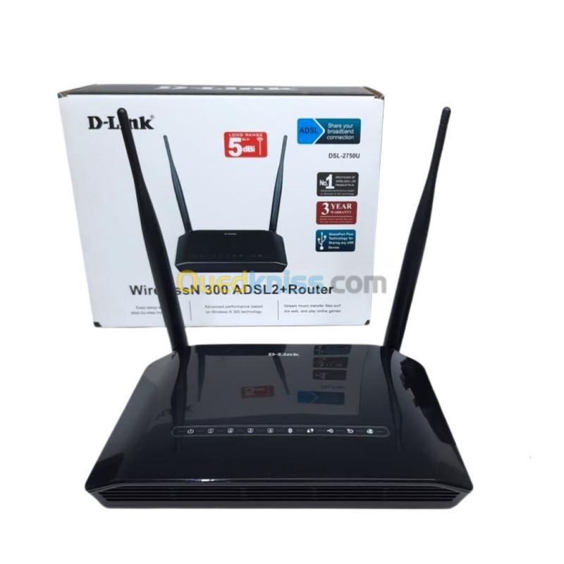  D-Link Modem Routeur Sans-Fil Wifi Adsl2+ N 300 Dsl-2750U Usb Double Antenne