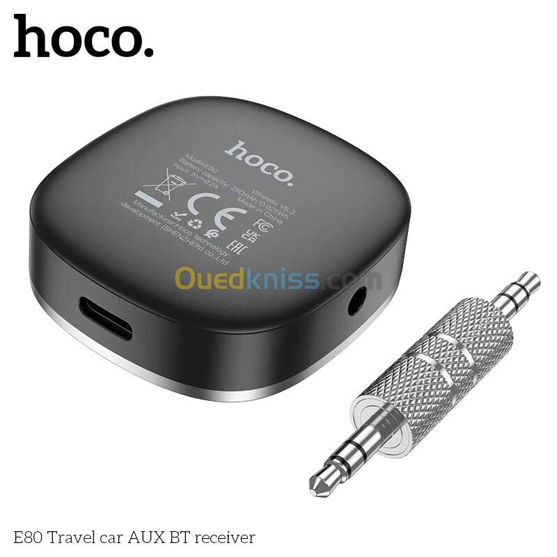 HOCO E80 Récepteur Bluetooth 5.3 AUX Voiture Jack 3.5mm Appels Mains Libres 3